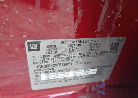 2015 Chevrolet Tahoe Ltz z USA, uszkodzony, nr VIN 1GNSCCKCXFR720281